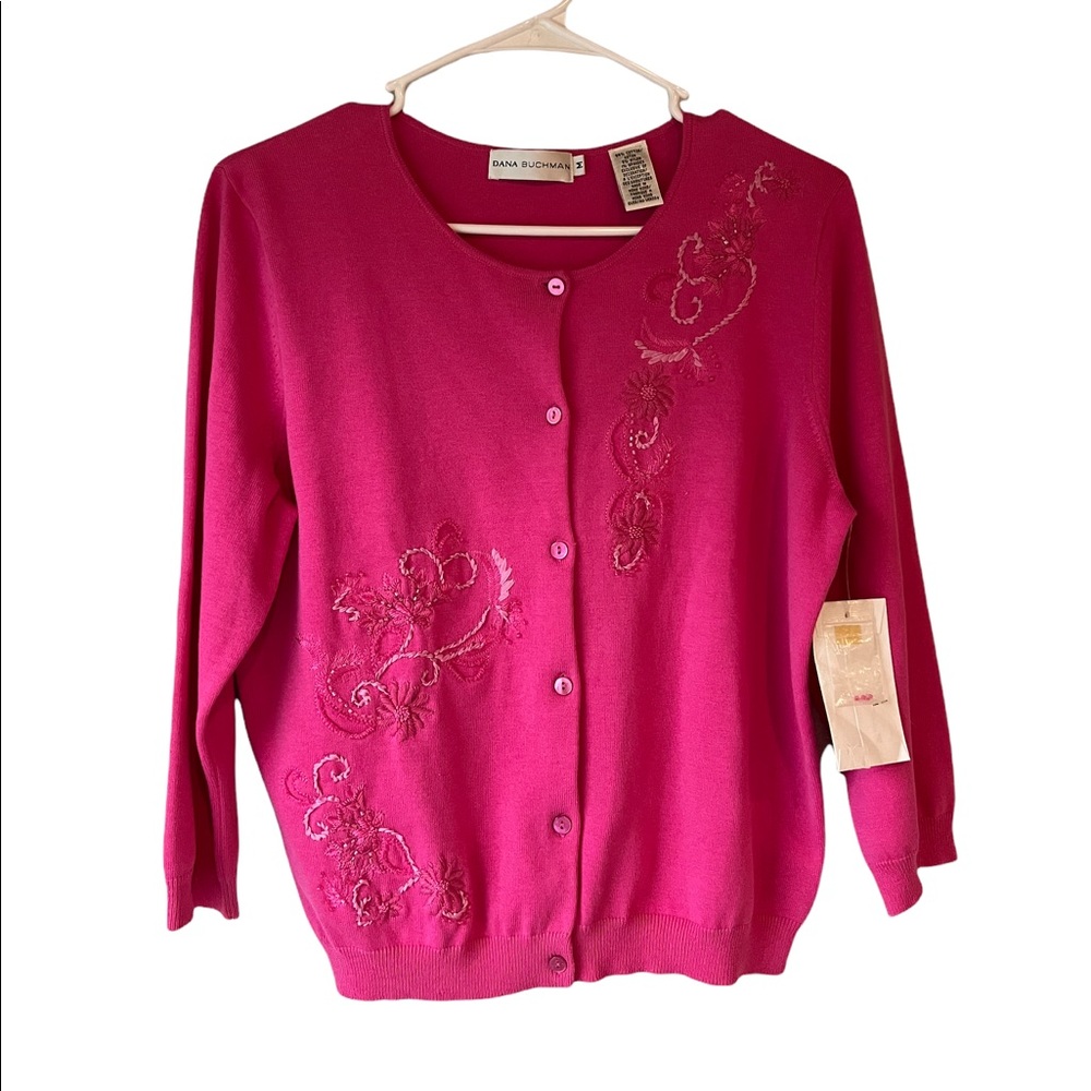 Dana Buchman Pink Embroidered Cardigan Size M